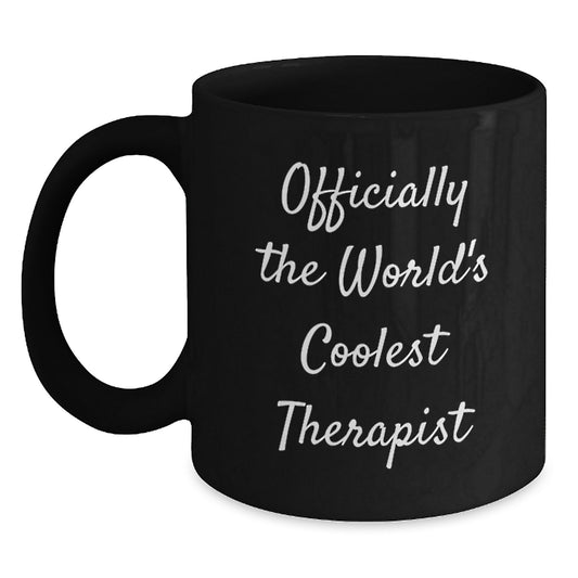Funny Therapist Gifts for Graduation, 'Officially The World's Coolest Therapist' Black Coffee Mug, Gifts from Men, Women, or Friends, 11oz or 15oz Capacity, Microwave and Dishwasher Safe - Main