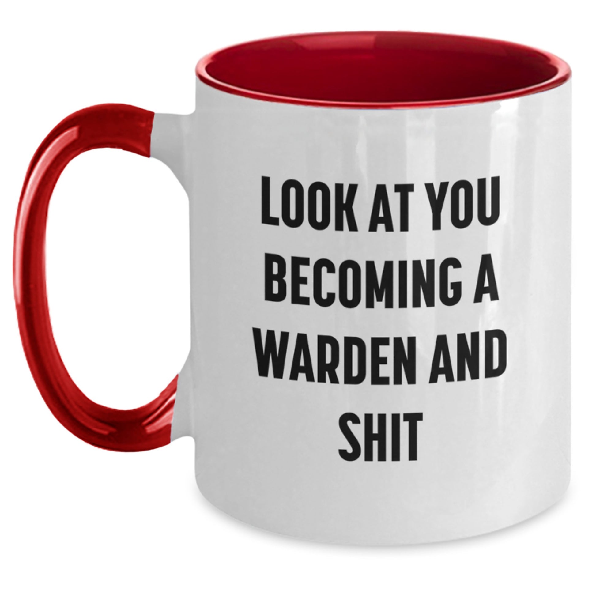 Funny Warden Gifts for Men from Family - Two Tone Coffee Mug with 'Look At You Becoming A Warden And Shit' Quote - Christmas Unique Gifts - Main