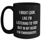 Embroidery Funny Quote Gifts from Mom to Daughter, Black Coffee Mug, Mother's Day Unique Gifts for Her, I Might Look Like I'm Listening - Main