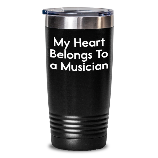 Funny Musician Gifts from Friends - My Heart Belongs To A Musician Tumbler, Black, 20oz or 30oz Capacity, Perfect for Musician Lovers on Mother's Day Unique Gifts - Main
