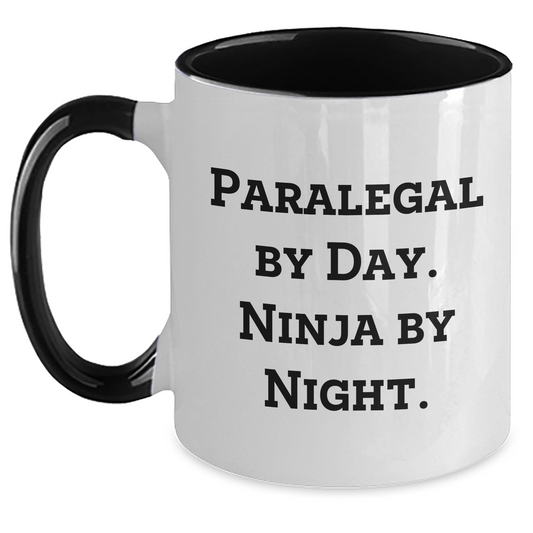 Paralegal Gifts from Friends and Family - 11oz Two Tone Coffee Mug, Funny Quote 'Paralegal by Day, Ninja by Night', Mother's Day Unique Gifts - Main