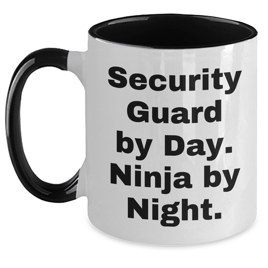 Security Guard Humor Gifts from Men to Men - Security Guard By Day, Ninja By Night. Two Tone Coffee Mug for Graduation - Main