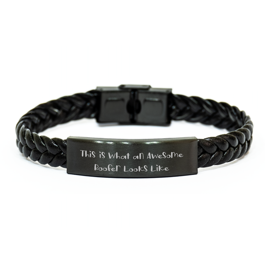 Funny Roofer Gifts for Men, Interlaced Leather Bracelet, 'This Is What An Awesome Roofer Looks Like', Unique Father's Day Unique Gifts from Family - Image 1