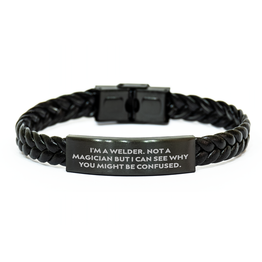 Welder Gifts for Him, Funny Quote Interlaced Leather Bracelet Gifts from Men to Welder, Unique Father's Day Unique Gifts - Image 1