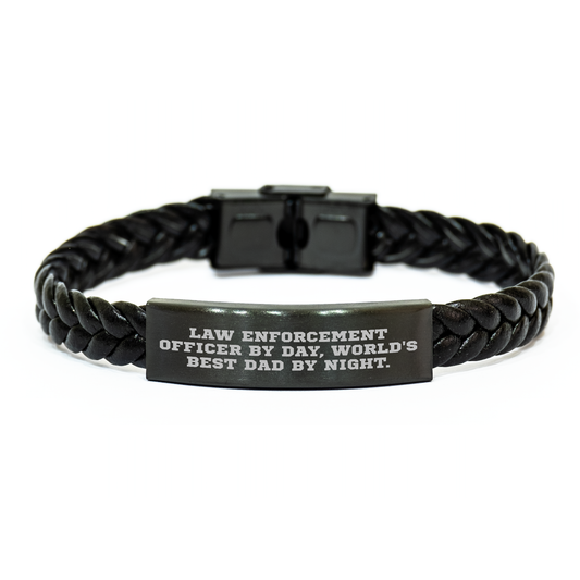 Law Enforcement Officer Gifts, Funny Quote Interlaced Leather Bracelet, Gifts from Men, Gifts for Law Enforcement Officer, Father's Day Unique Gifts - Image 1