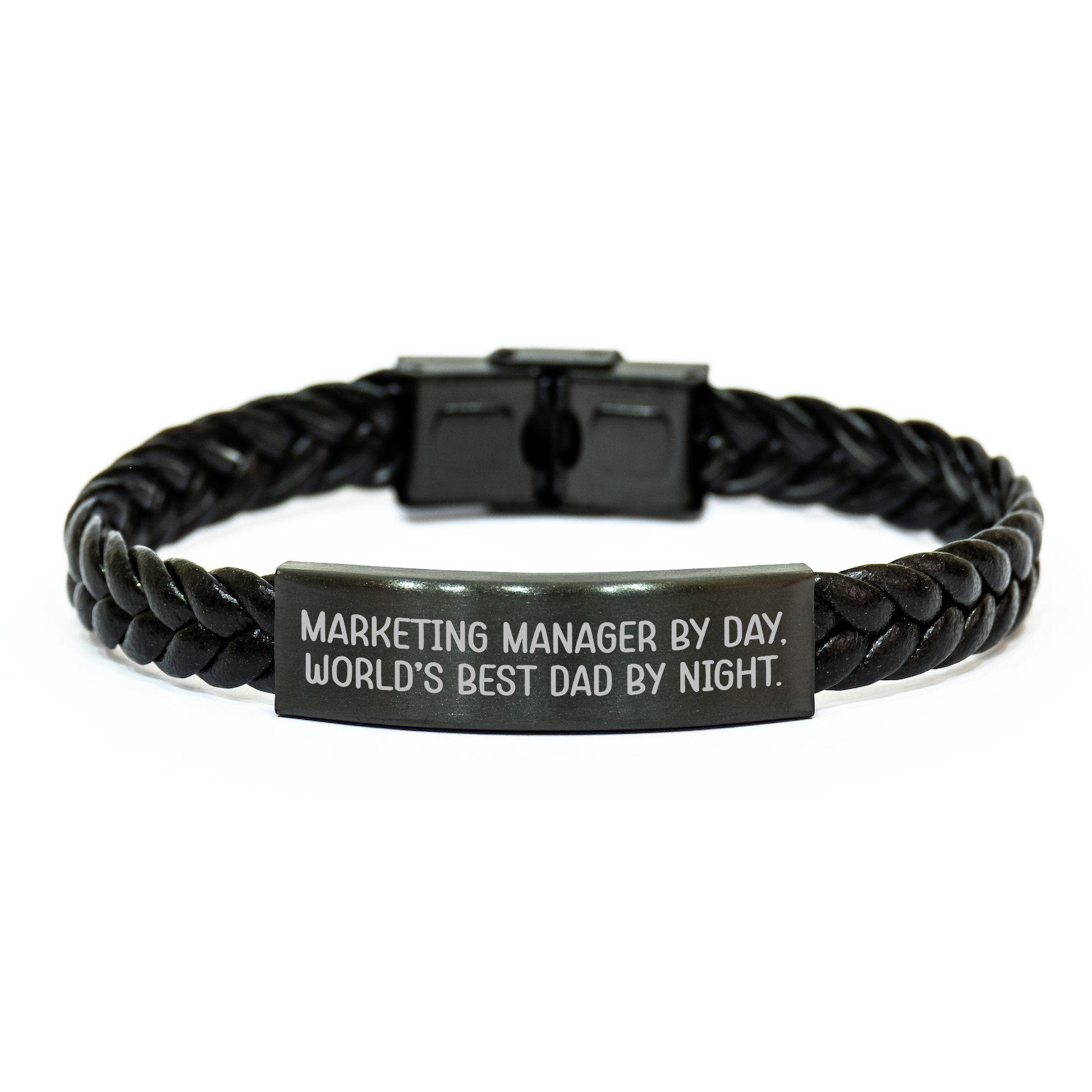 Marketing Manager by Day, World's Best Dad by Night Interlaced Leather Bracelet, Gifts from Dad for Marketing Manager, Unique Father's Day Unique Gift - Image 1