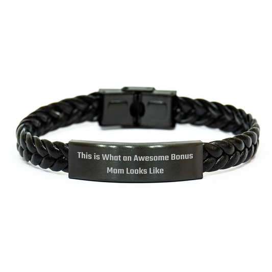 Funny Inspirational Gifts from Men to Bonus Mom Interlaced Leather Bracelet for Father's Day - This Is What An Awesome Bonus Mom Looks Like - Image 1