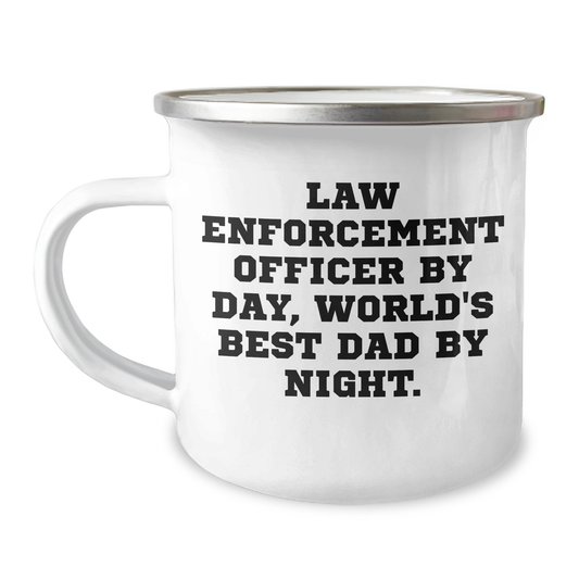 Law Enforcement Officer Gifts, Camping Mug, Funny Quote for Father's Day - 'Law Enforcement Officer By Day, World's Best Dad By Night.' from Family - Image 1