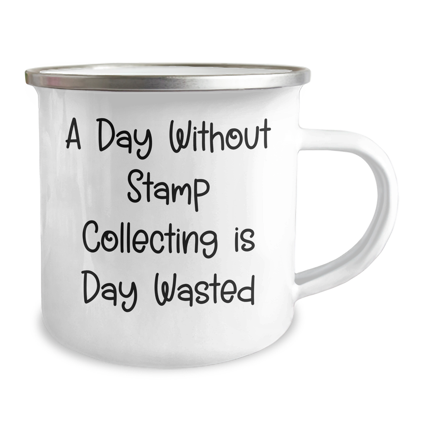 Funny Stamp Collecting Gifts for Dad, 'A Day Without Stamp Collecting Is Day Wasted' Camping Mug, 12 oz Stainless Steel with Enamel Finish, Ideal Gift for Father's Day from Family to Men - Image 2