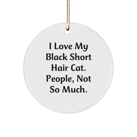 Black Short Hair Cat Lovers Circle Ornament, Funny Quote Gifts from Friends, Christmas Unique Presents for Her, Him, or Family - Image 1