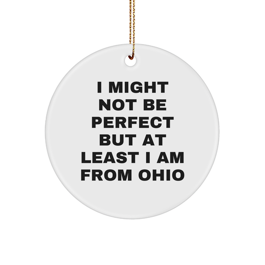 Funny Ohio Circle Ornament Gifts from Friends and Family for Ohio Lovers, 'I Might Not Be Perfect But At Least I Am From Ohio' Christmas Decoration - Image 1
