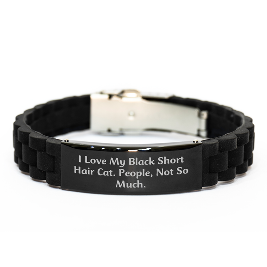 Funny Black Short Hair Cat Lover's Gifts for Men - I Love My Cat, People Not So Much. - Adjustable Glide lock Clasp Bracelet from Gifts from Friends to Family - Image 1