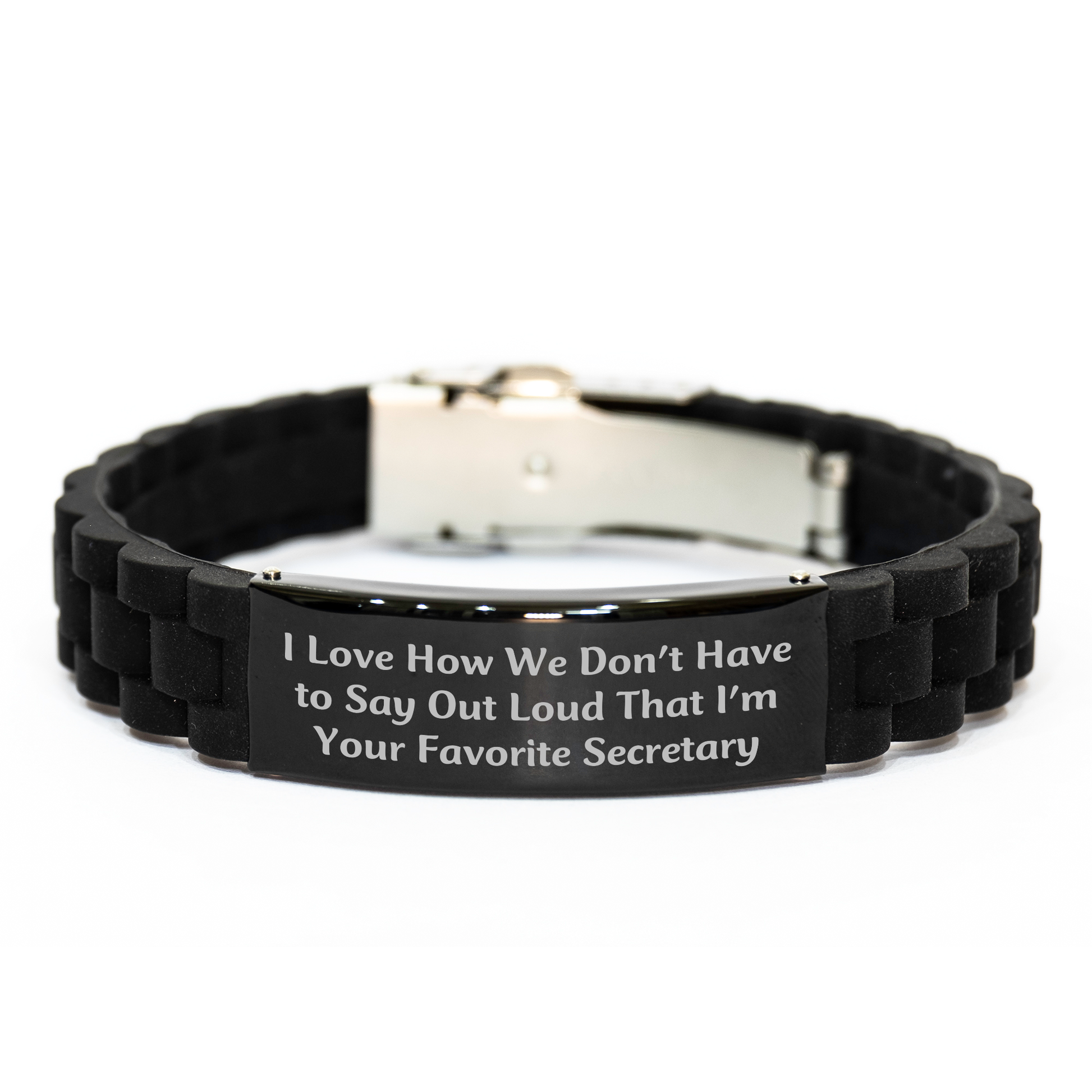 Secretary's Favorite Gift, Funny Quote, Glide lock Clasp Black Stainless Steel Adjustable Bracelet, Gifts from Women to Secretary, Mother's Day Unique Gifts - Image 1