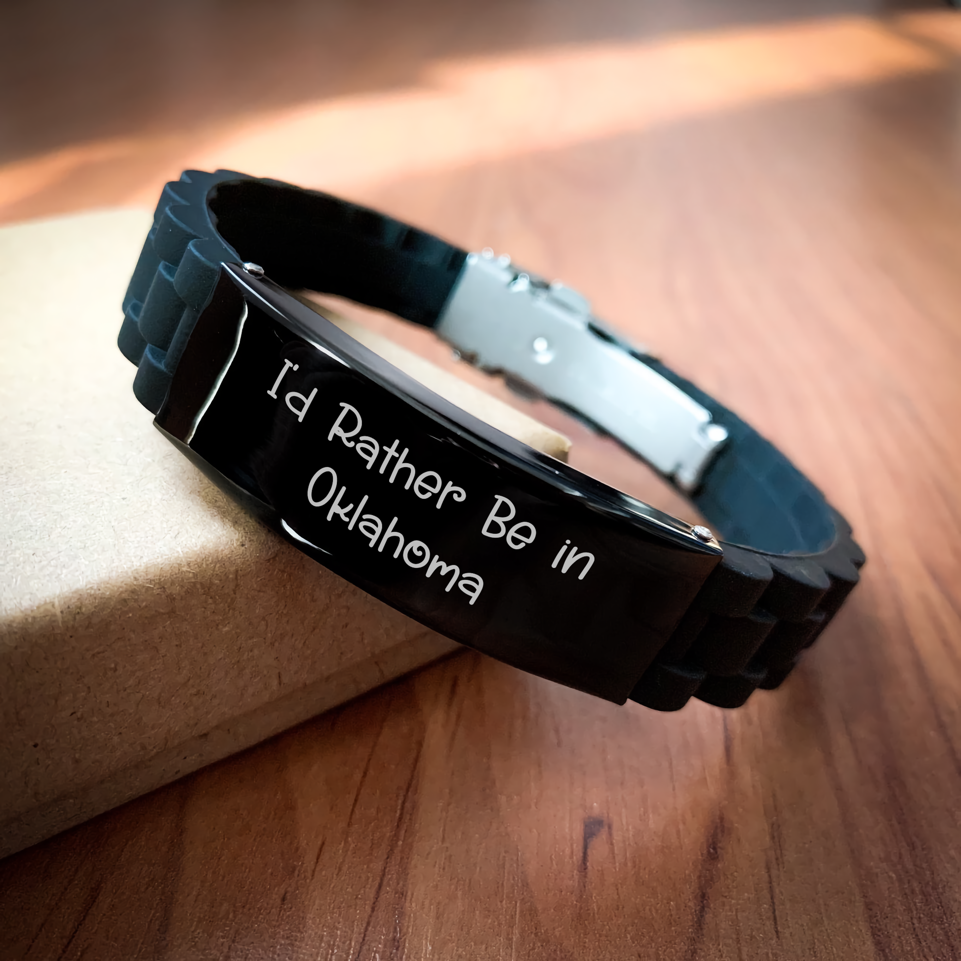 Oklahoma Gifts from Friends to Family - 'I'd Rather Be In Oklahoma' Glide lock Clasp Bracelet for Men, Unique Father's Day Unique Gifts - Image 2