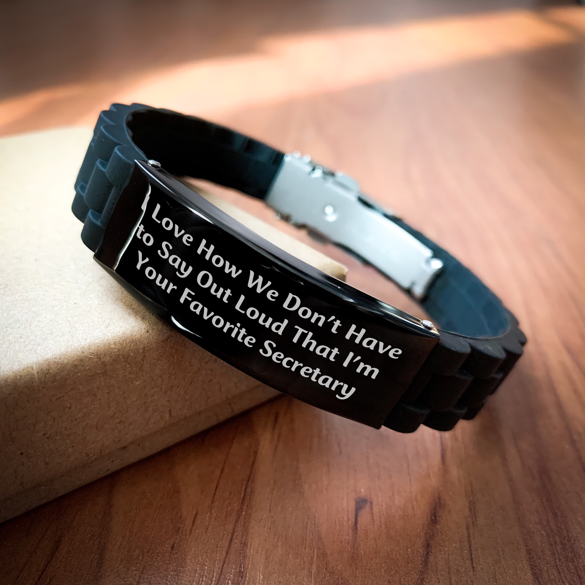 Secretary's Favorite Gift, Funny Quote, Glide lock Clasp Black Stainless Steel Adjustable Bracelet, Gifts from Women to Secretary, Mother's Day Unique Gifts - Image 2