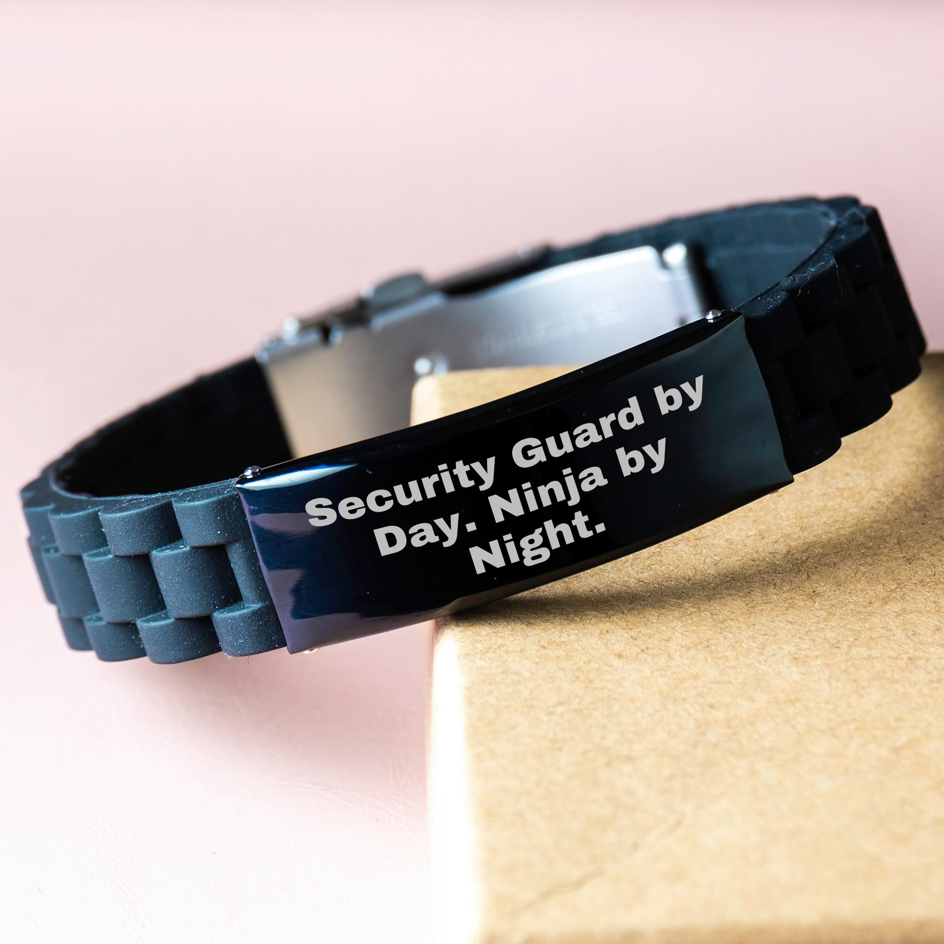Security Guard By Day, Ninja By Night - Funny Quote Glide lock Clasp Black Stainless Steel Silicone Adjustable Gift for Men or Women from Friends, Family, Co-workers for Graduation Unique Gifts - Image 3