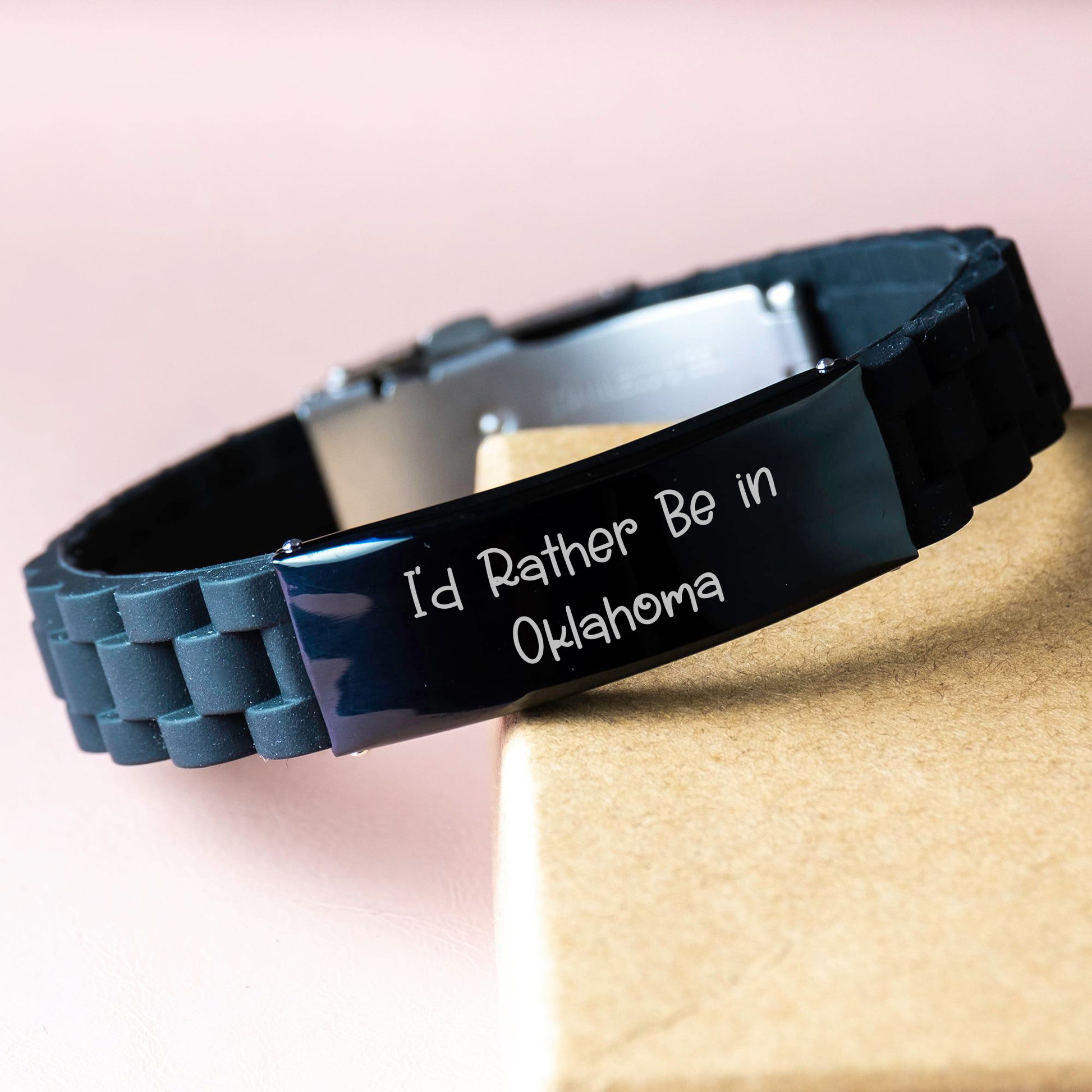 Oklahoma Gifts from Friends to Family - 'I'd Rather Be In Oklahoma' Glide lock Clasp Bracelet for Men, Unique Father's Day Unique Gifts - Image 3