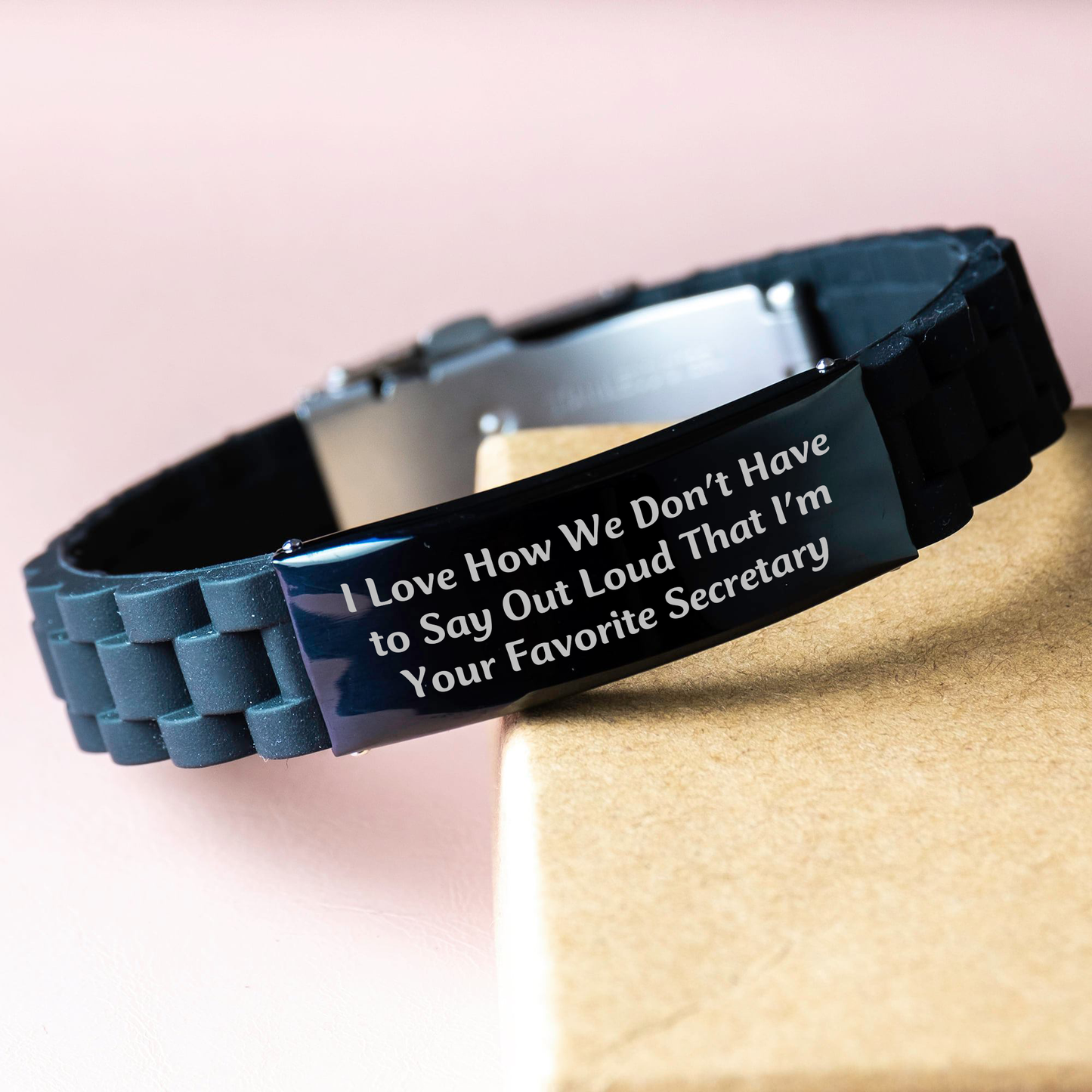 Secretary's Favorite Gift, Funny Quote, Glide lock Clasp Black Stainless Steel Adjustable Bracelet, Gifts from Women to Secretary, Mother's Day Unique Gifts - Image 3