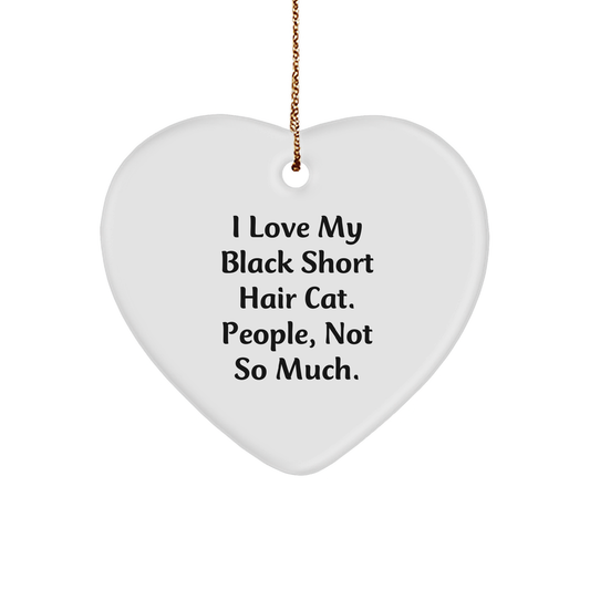 Funny Black Short Hair Cat Gifts from Family, Heart Ornament for Christmas, I Love My Black Short Hair Cat, People, Not So Much. - Image 1