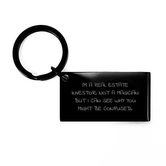 Real Estate Investor Keychain, Funny Quote, Black Stainless Steel, Father's Day Unique Gifts from Family to Men, Gifts for Real Estate Investor - Image 1