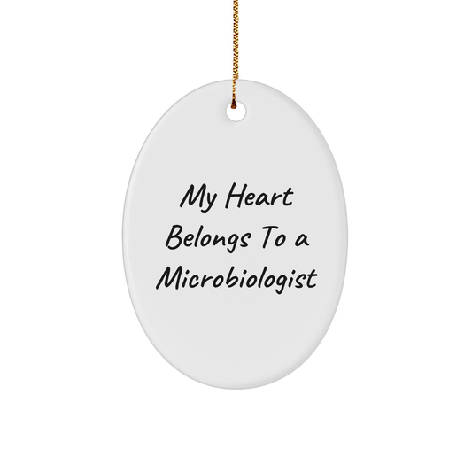 Funny Microbiologist Gifts from Friends - 'My Heart Belongs To A Microbiologist' Oval Ornament for Christmas - Image 1