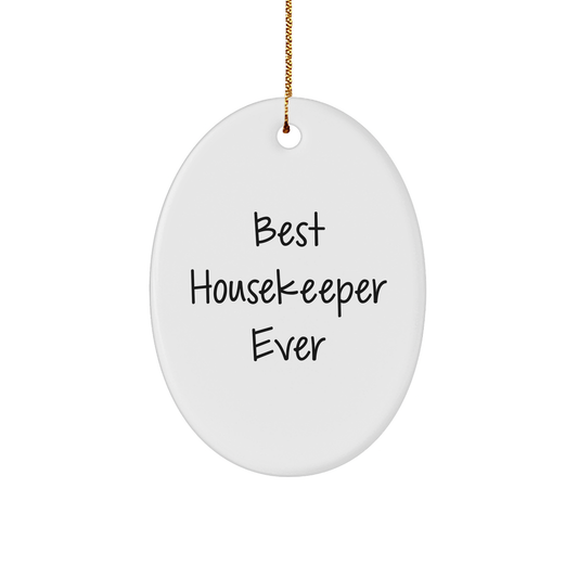 Funny Housekeeper Gifts from Friends - Best Housekeeper Ever Oval Ornament, Christmas Unique Presents for Housekeepers - Image 1