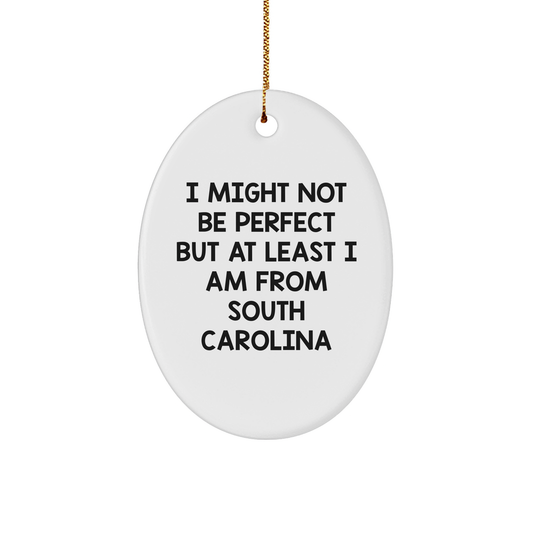 Funny South Carolina Gifts from Friends and Family - Oval Ornament with I Might Not Be Perfect But At Least I Am From South Carolina Quote, Perfect for Christmas - Image 1