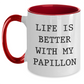 Papillon Dog Lovers' Funny Quote Two Tone Coffee Mugs, Gifts from Mom to Dad on Father's Day, 'Life Is Better With My Papillon' - Unique Mugs for Men, Gifts for Papillon Dog Enthusiasts - Main