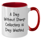 Funny Stamp Collecting Gifts for Men from Family - Two Tone Coffee Mug, 'A Day Without Stamp Collecting Is Day Wasted' Quote, Father's Day Unique Gifts - Additional