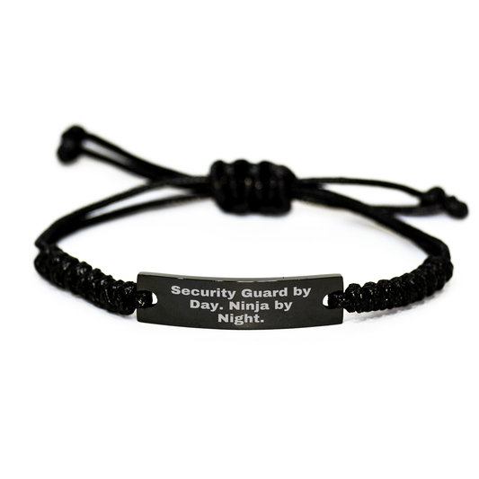 Security Guard Gifts By Day, Ninja By Night Rope Bracelet, Adjustable Black Stainless Steel for Men Women Friends Coworkers Family Graduation Unique Gifts - Image 1