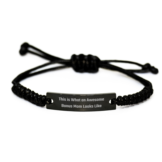 Gifts from Mom to Awesome Bonus Mom, This Is What An Awesome Bonus Mom Looks Like, Black Rope Adjustable Necklace for Men, Unique Father's Day Unique Gifts - Image 1