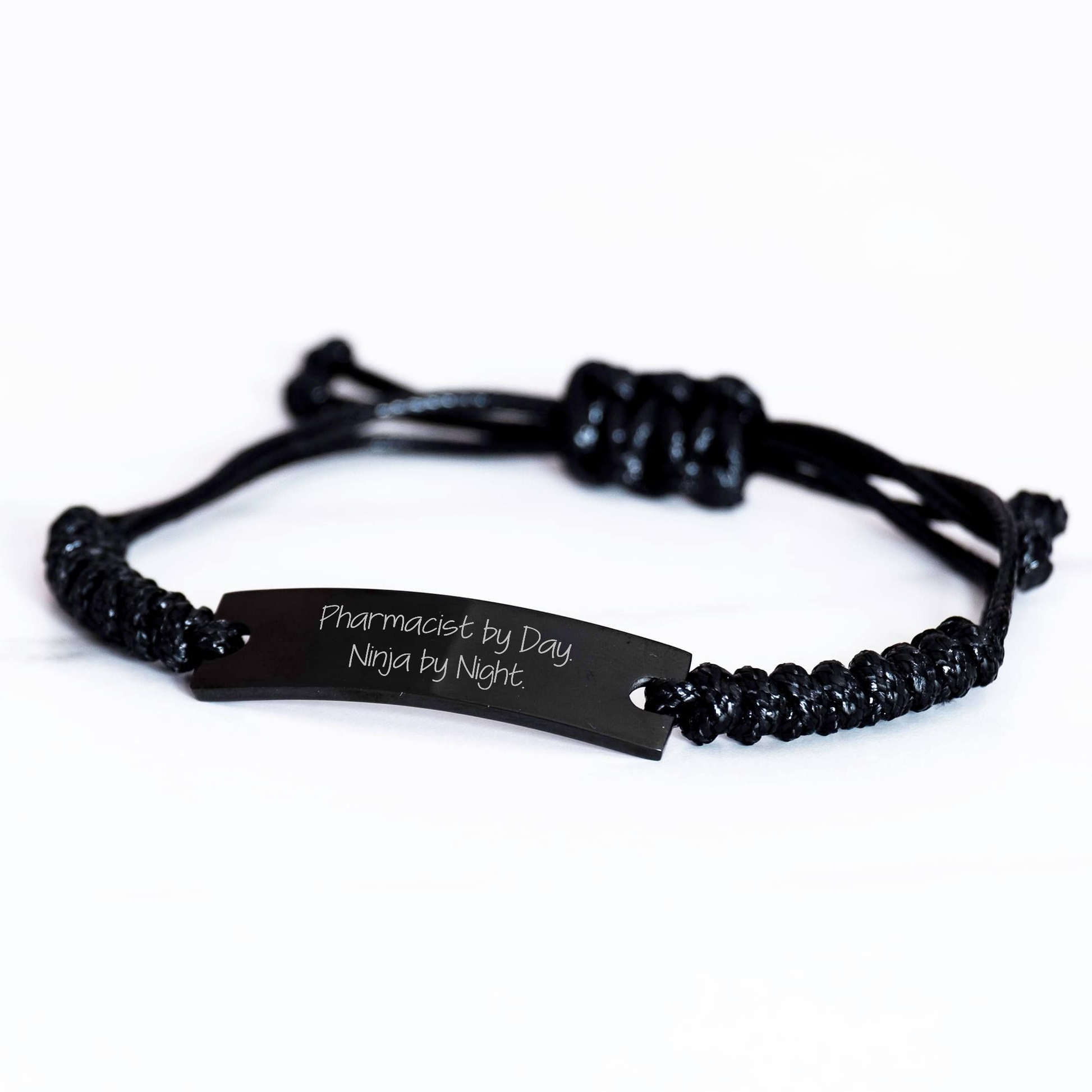 Pharmacist Gifts for Mother's Day - 'Pharmacist By Day. Ninja By Night.' Rope Bracelet, Adjustable Black Stainless Steel with Interlaced Rope - Unique Gifts from Friends - Image 2