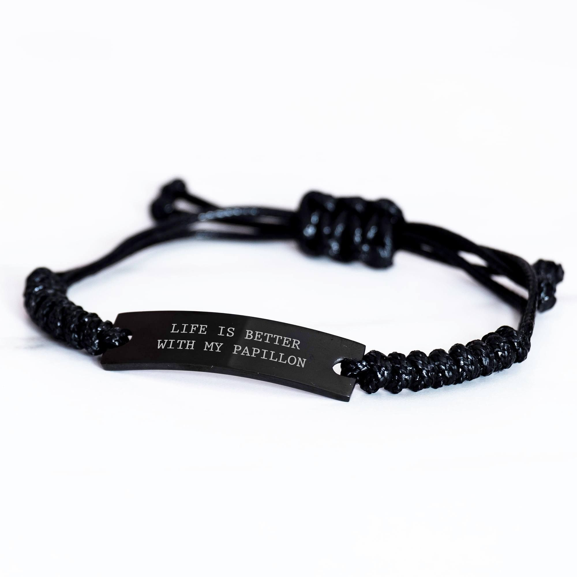 Papillon Dog Lover's Funny Gift, Engraved Rope Bracelet for Men or Women, Gifts from Family or Friends for Father's Day - Image 2