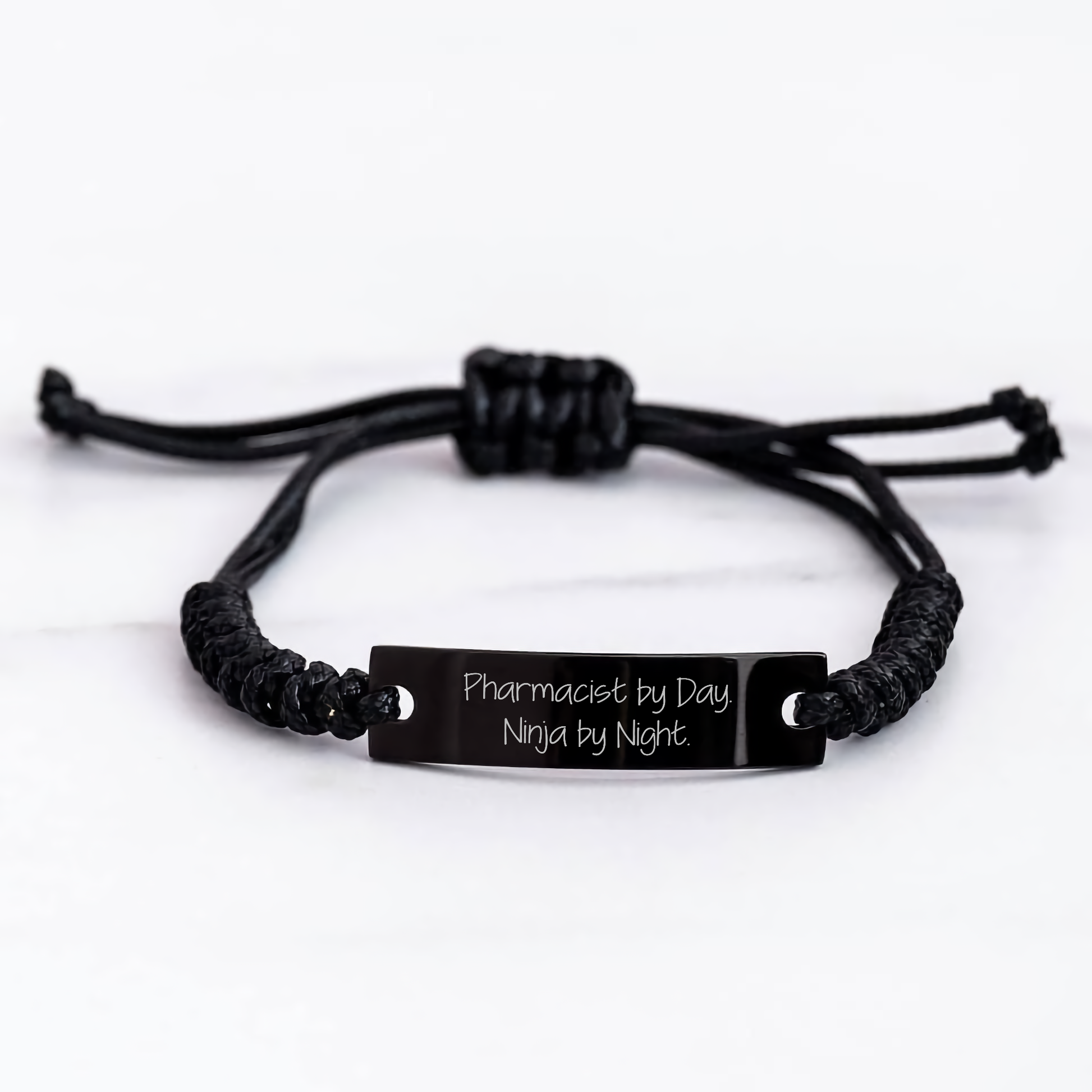 Pharmacist Gifts for Mother's Day - 'Pharmacist By Day. Ninja By Night.' Rope Bracelet, Adjustable Black Stainless Steel with Interlaced Rope - Unique Gifts from Friends - Image 3