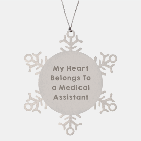 Funny Medical Assistant Gifts from Men Friends to Medical Assistants My Heart Belongs To A Medical Assistant Snowflake Ornament - Image 1