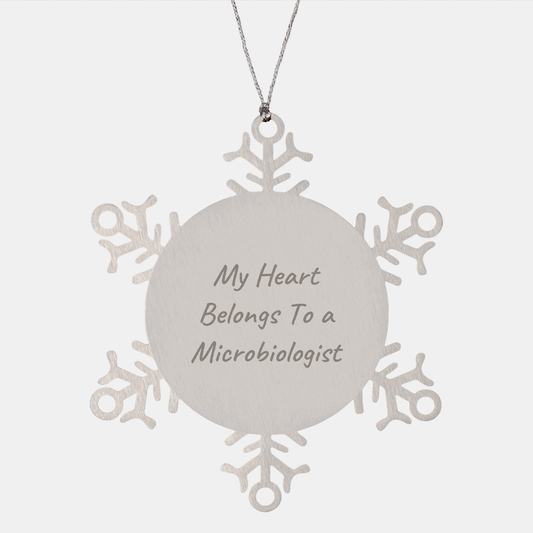 Funny Microbiologist Gifts from Friends to Men and Women, My Heart Belongs To A Microbiologist Snowflake Ornament, Christmas Unique Presents - Image 1