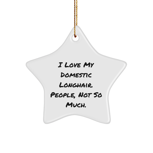 Funny Domestic Longhair Cat Gifts from Friends - Star Ornament for Christmas - I Love My Domestic Longhair. People, Not So Much. - Image 1