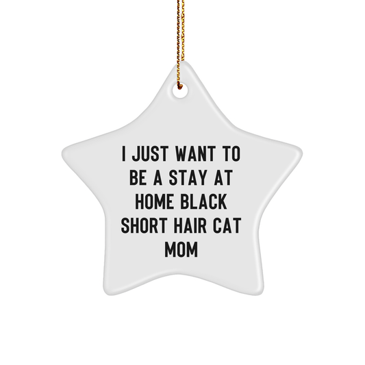 Gifts from Family to Black Short Hair Cat Mom, Exclusive Christmas Star Ornament with Quote 'I Just Want To Be A Stay At Home Black Short Hair Cat Mom' for Cat Lover, Unique Holiday Gift - Image 1