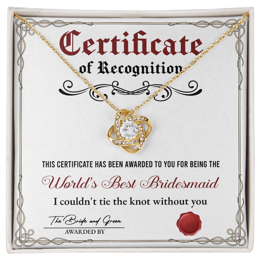 Bridesmaid - Certificate Of Recognition Necklace