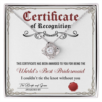 Bridesmaid - Certificate Of Recognition Necklace