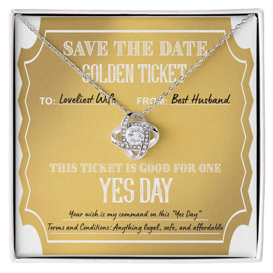 Wife-Golden Ticket Love Knot Necklace