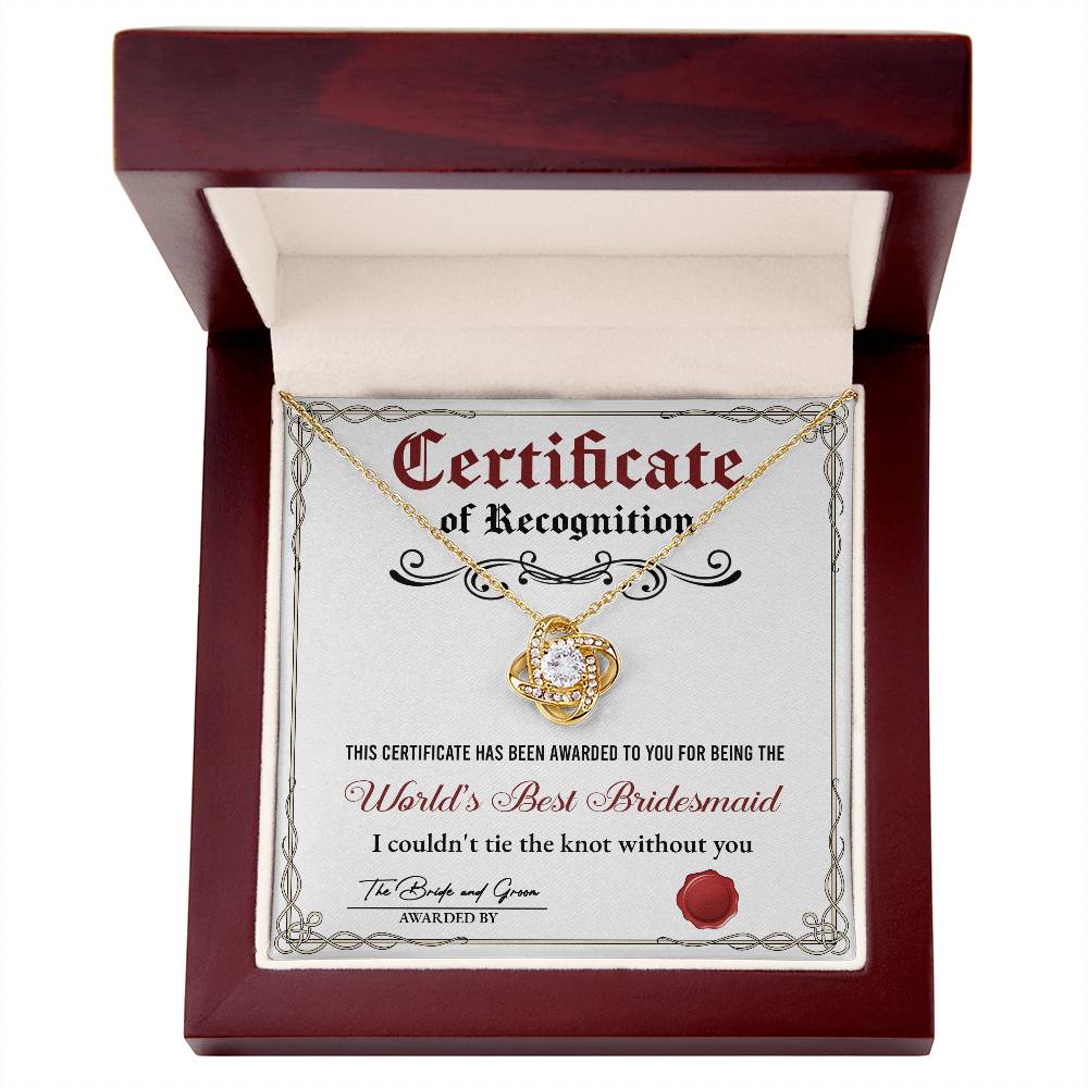 Bridesmaid - Certificate Of Recognition Necklace