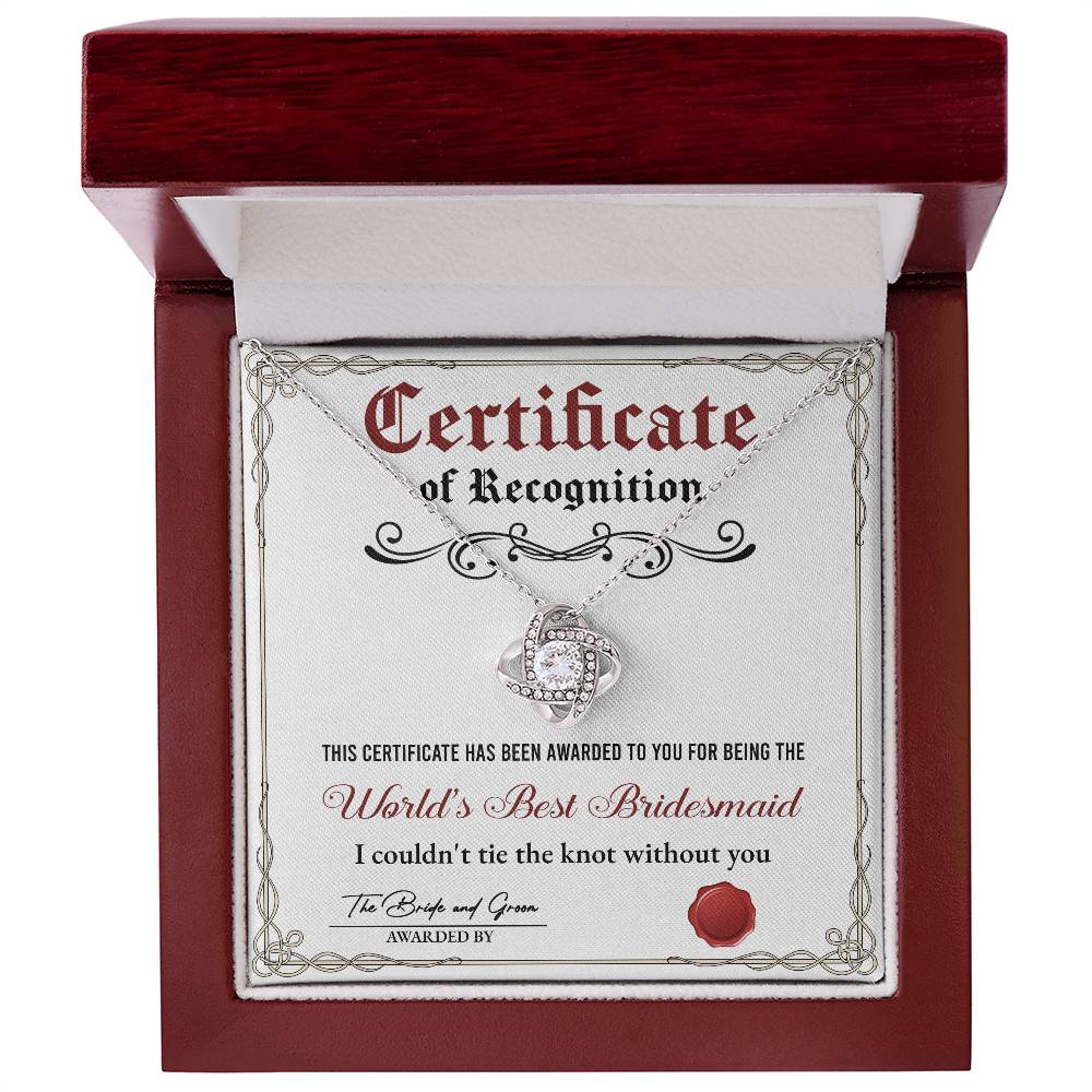 Bridesmaid - Certificate Of Recognition Necklace