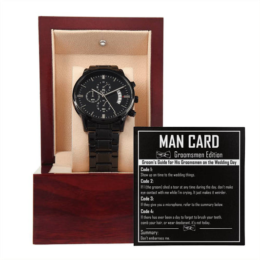 Groomsman-Man Card-Metal Chronograph Watch