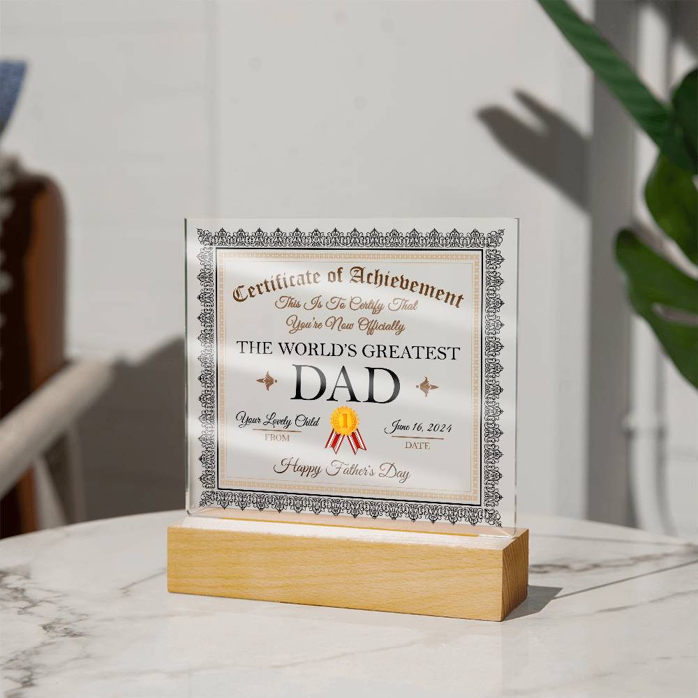 World_s Greatest Dad Certificate-Acrylic Plaque