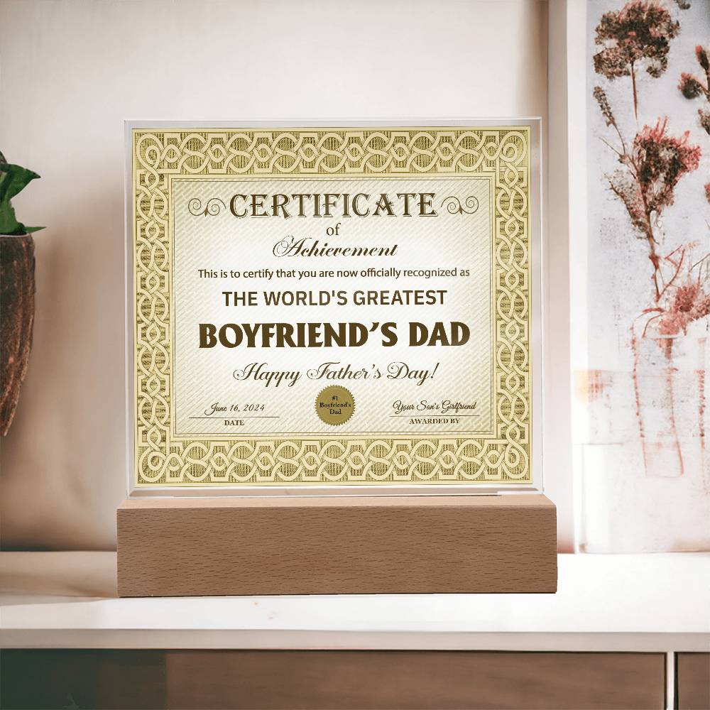 Boyfriend's Dad Certificate Of Achievement Acrylic