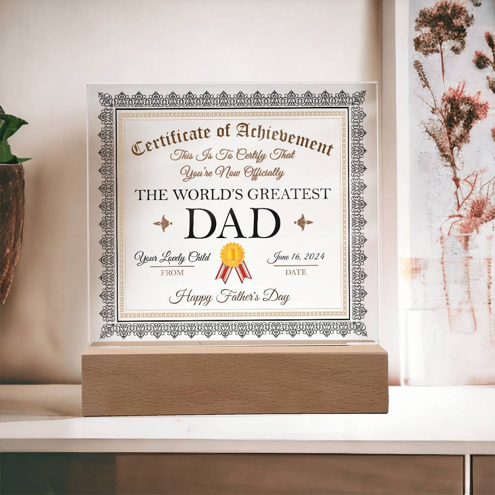 World_s Greatest Dad Certificate-Acrylic Plaque