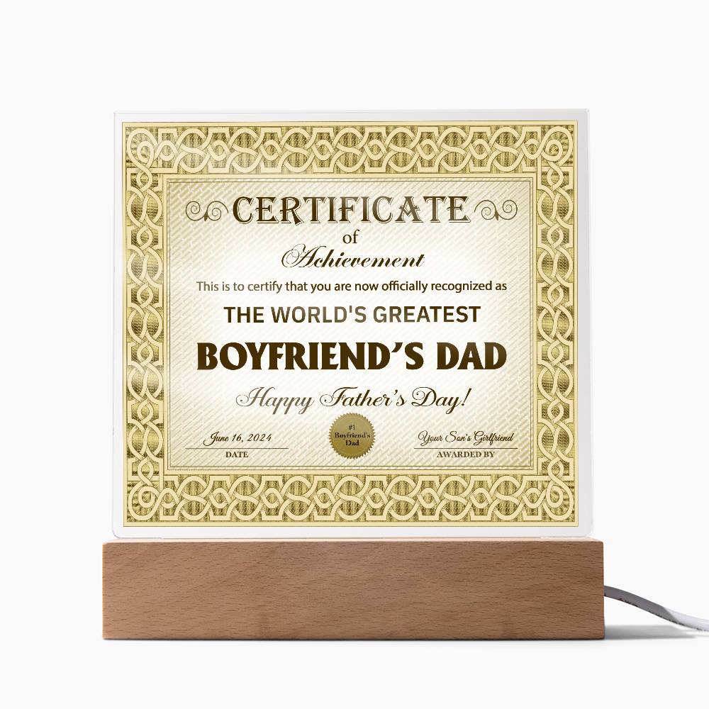 Boyfriend's Dad Certificate Of Achievement Acrylic