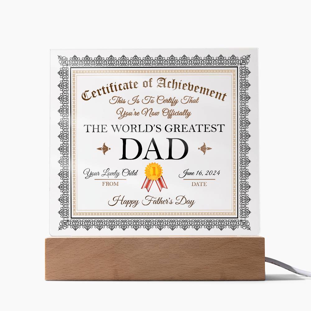 World_s Greatest Dad Certificate-Acrylic Plaque