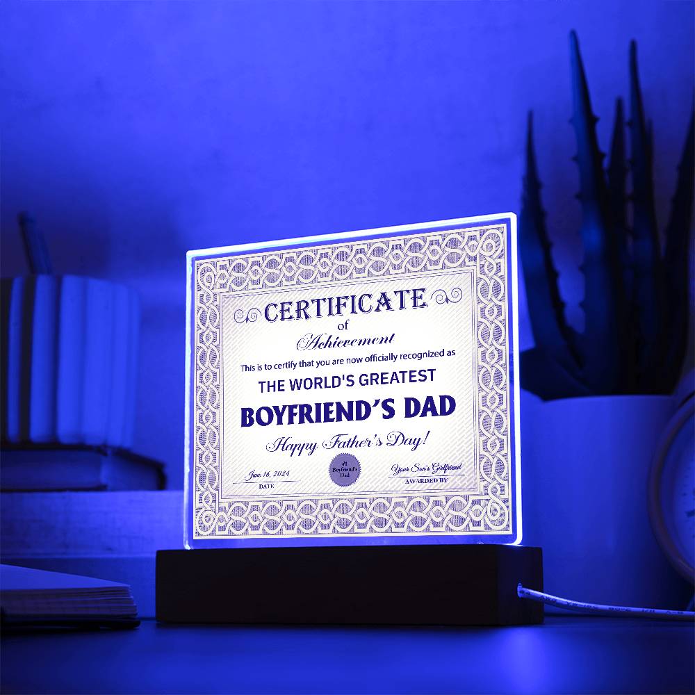 Boyfriend's Dad Certificate Of Achievement Acrylic